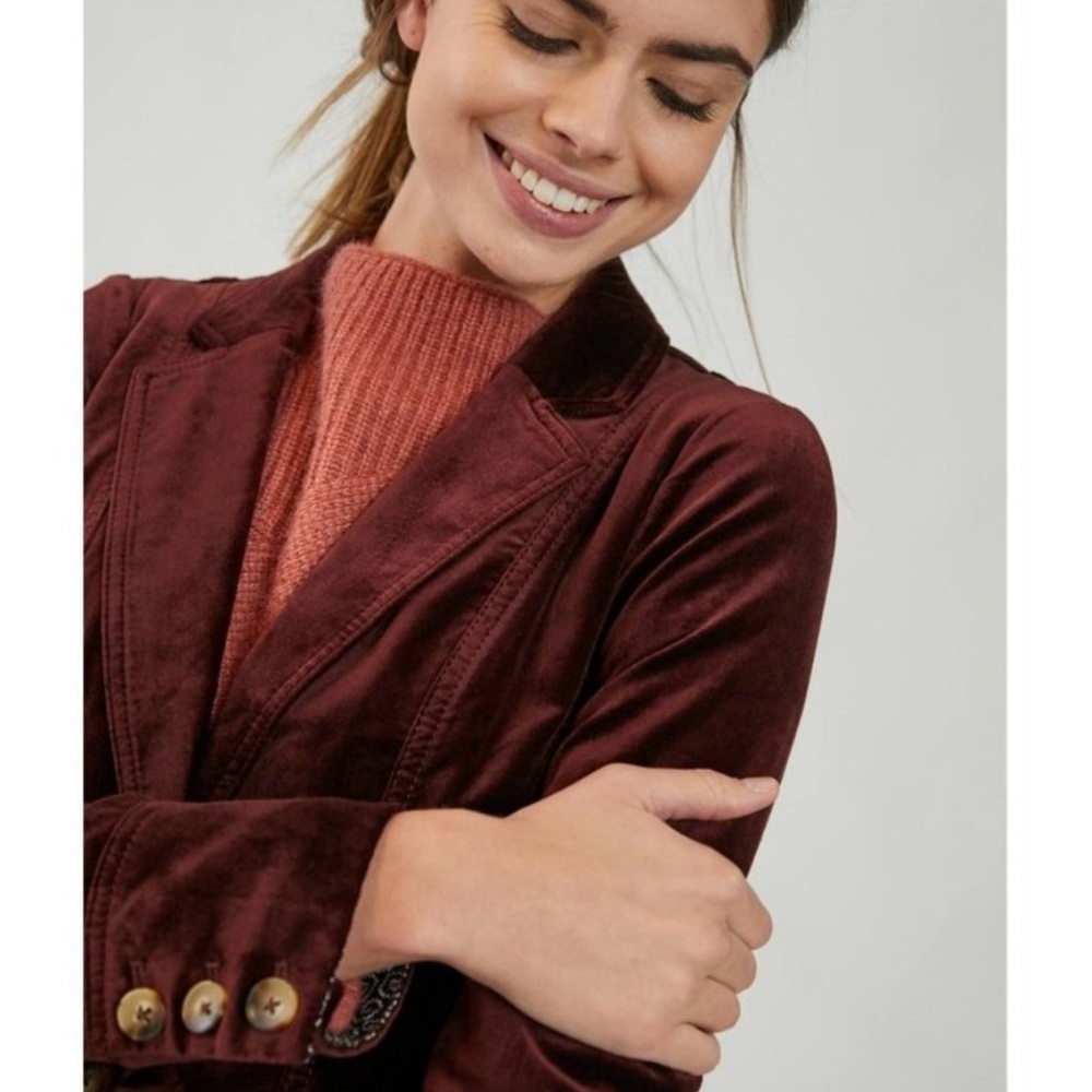Maeve for Anthropologie Velvet burgundy Blazer